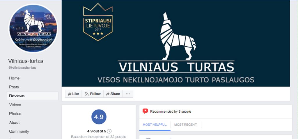 Vilniaus turto brokerių įvertinimas Facebook